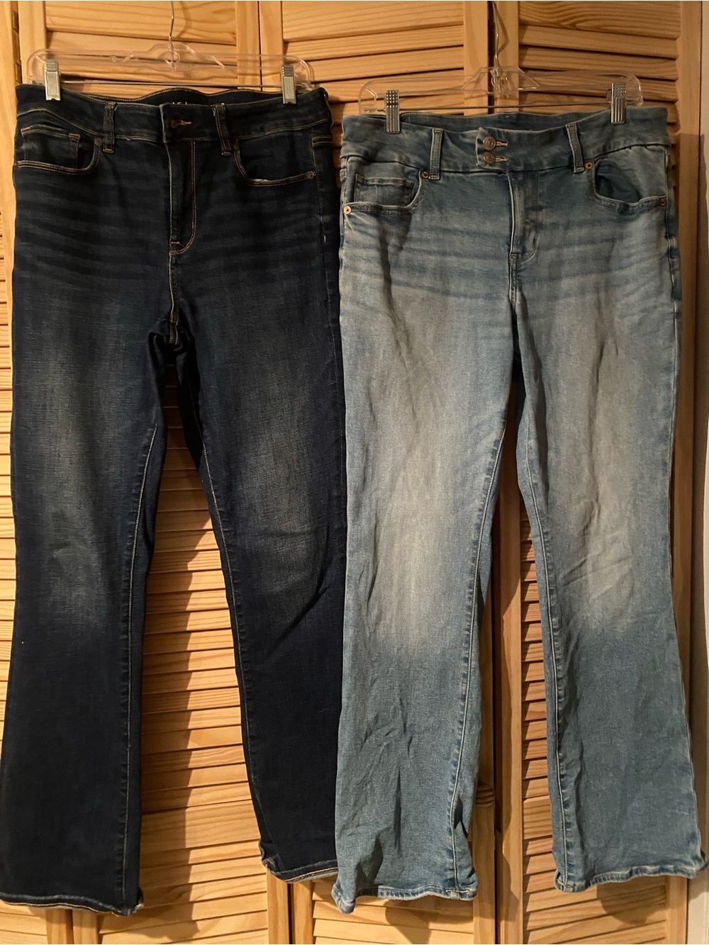 American Eagle Outfitters Two-Pair Flared Jeans in Dark and Light Blue